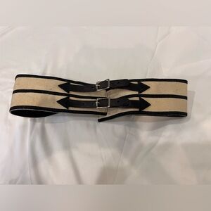 Beige and Black Canvas Belt with Buckles